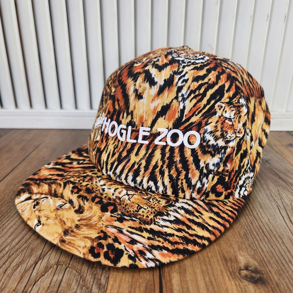 VTG J-Hats Utah's Hogle Zoo Snapback Hat Orange Tiger All Over Print Made in USA